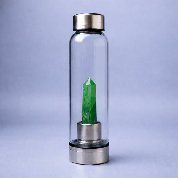 Natural Green Aventurine Pencil With Glass Water Bottle