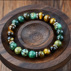 Natural African Turquoise With Tiger Eye Money Charm Bracelet