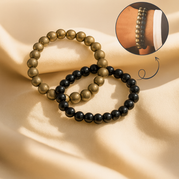 Natural Pyrite With Black Obsidian Richie Rich Combo Bracelet