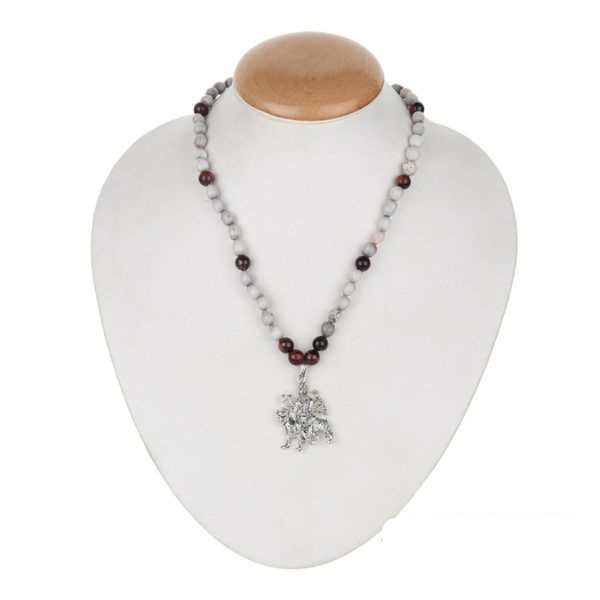 Natural Vaijanti Bead & Tiger Eye With Stainless Steel Mata Rani Pendant