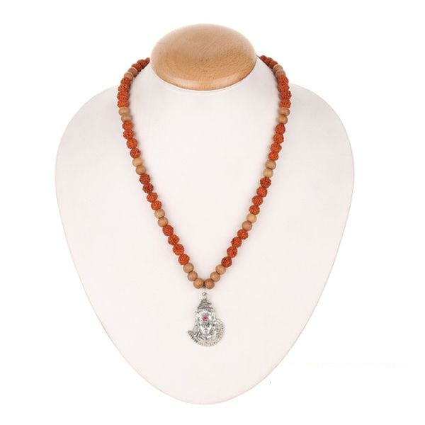 Natural Sandalwood & Rudraksha Stainless Steel Shiva Pendant