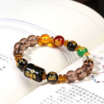 Natural Smoky Quartz Five Element Health Healing Bracelet