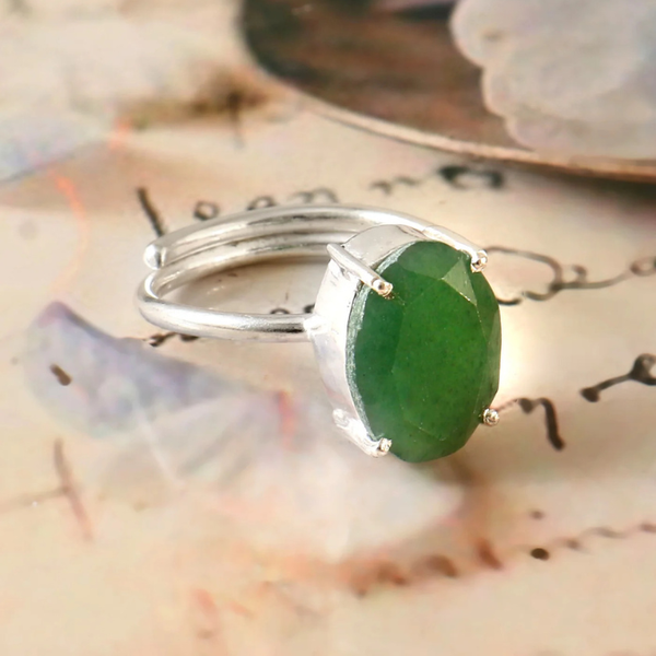 Natural Green Jade Business Growth Adjustable Ring