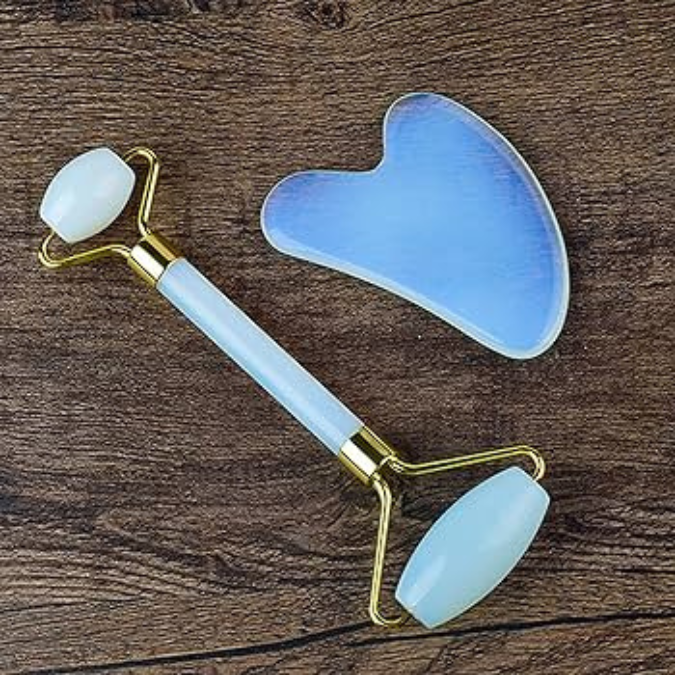 Natural Clear Opal Roller & Guasha Face Massager