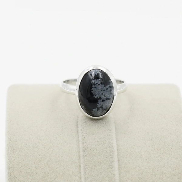 Natural Snow Obsidian Wealth Adjustable Ring