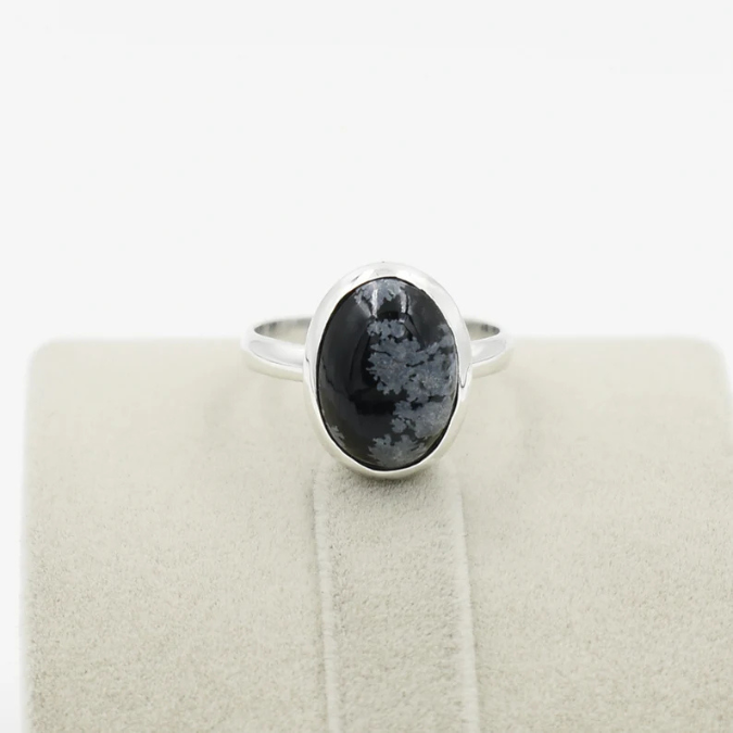 Natural Snow Obsidian Wealth Adjustable Ring