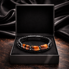 Karj Mukti Tiger Eye & Pyrite Leather Bracelet