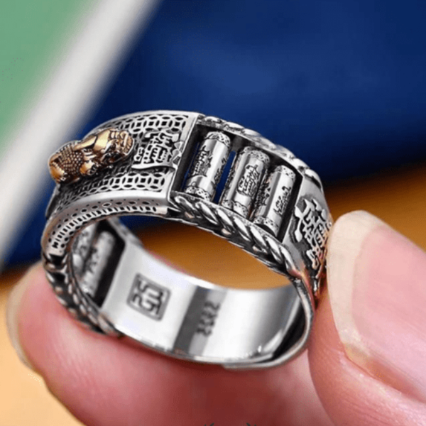Tibetan Mantra Pixiu Fengshui Goodluck And Wealth Charm Ring