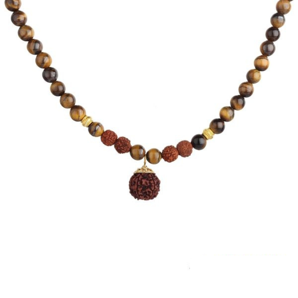 Natural Tiger Eye Stone & Rudraksha Pendant