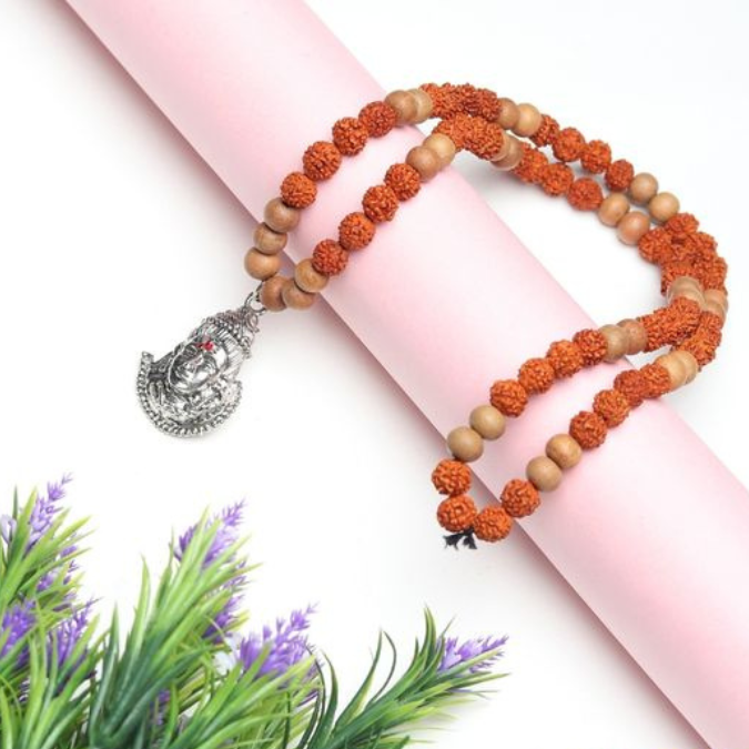 Natural Sandalwood & Rudraksha Stainless Steel Shiva Pendant