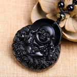 Natural Black Obsidian Stone Lucky Laughing Buddha Pendant