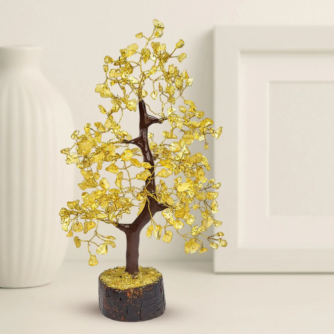 Natural Citrine 300 Chips Crystal Tree with Wooden Base