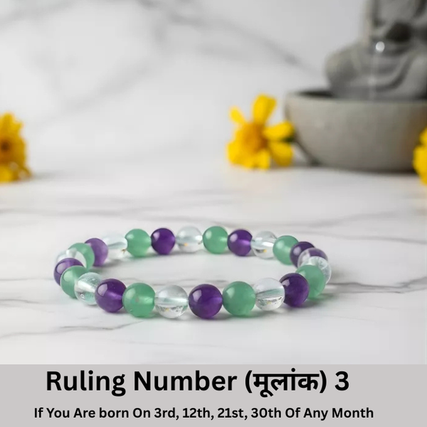 Natural Crystal Ruling Number ( मूलांक ) 3 Bracelet