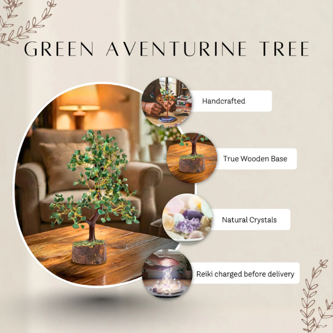 Natural Green Aventurine 300 Chips Crystal Tree with Wooden Base