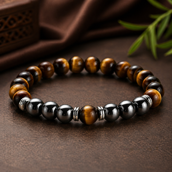 Natural Tiger Eye With Hematite Protection Bracelet