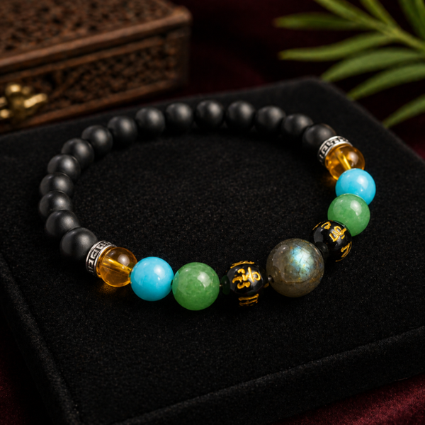 Natural Mix Crystal Ma Laxmi Mantra Money Flow Charm Bracelet