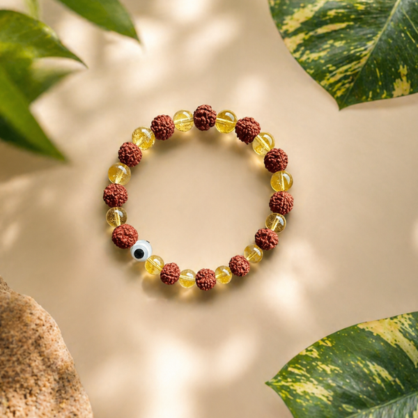 Natural Rudraksha & Citrine Goodluck Charm Bracelet