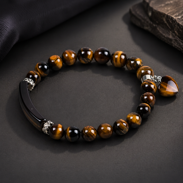 Natural Tiger Eye Heart Charm Bracelet