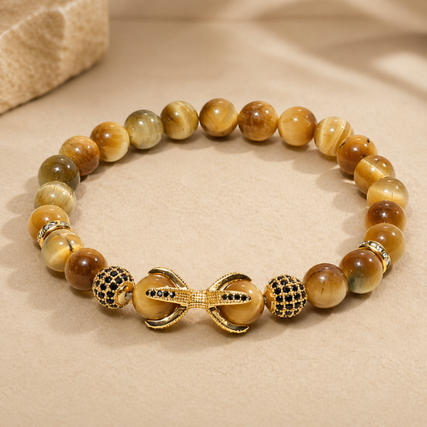 Natural Golden Tiger Eye Stone Double Charm Ball Bracelet