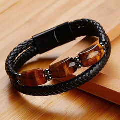 Karj Mukti Tiger Eye & Pyrite Leather Bracelet