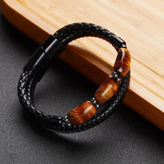 Karj Mukti Tiger Eye & Pyrite Leather Bracelet