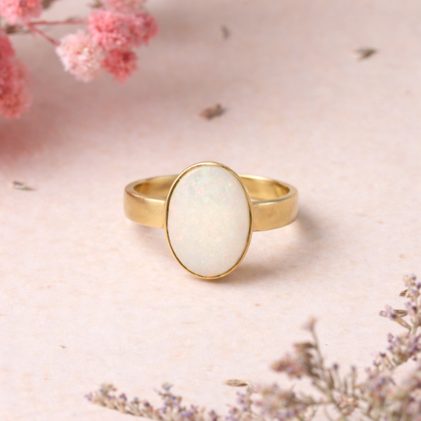 Natural Opal ( Dudhiya Stone ) Ashtadhatu Adjustable Ring