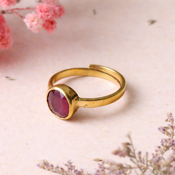 Natural Ruby ( Manik Stone ) Ashtadhatu Adjustable Ring