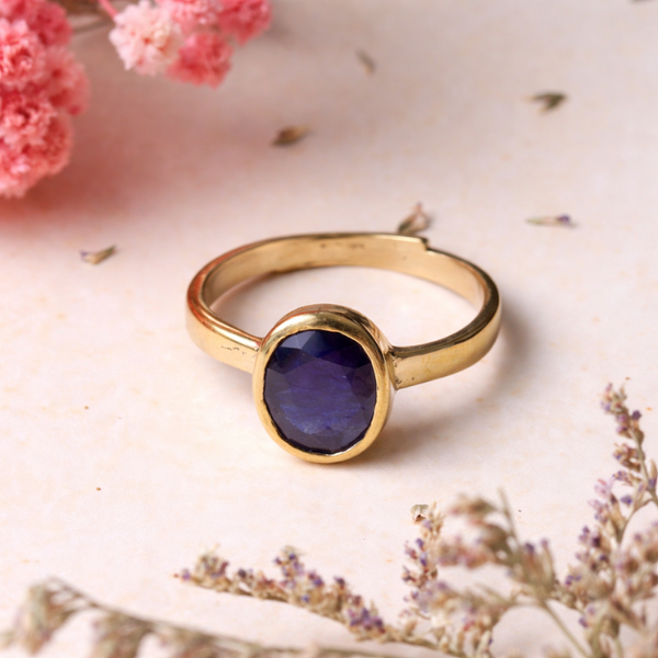 Natural Blue Sapphire ( Neelam Stone ) Ashtadhatu Adjustable Ring
