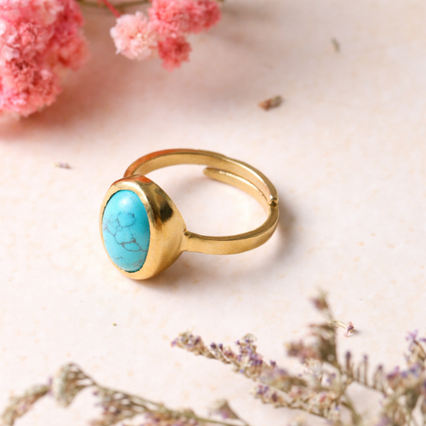 Natural Turquoise ( Firoza Stone ) Ashtadhatu Adjustable Ring