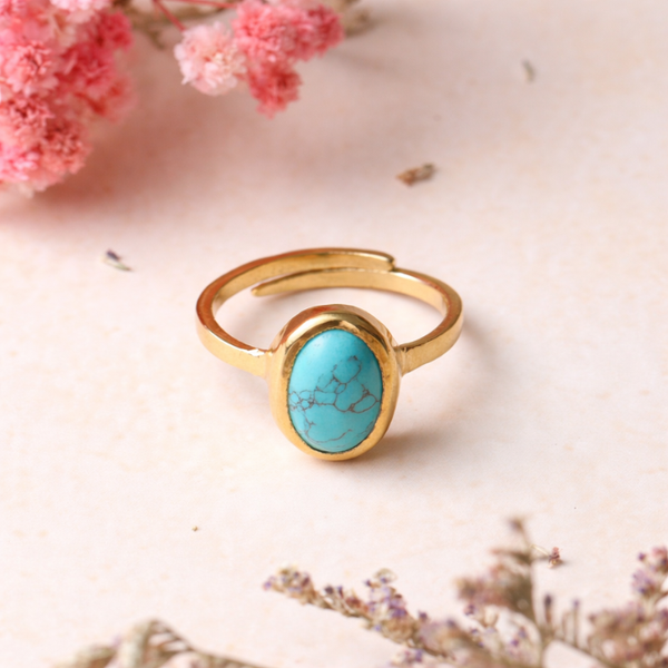 Natural Turquoise ( Firoza Stone ) Ashtadhatu Adjustable Ring