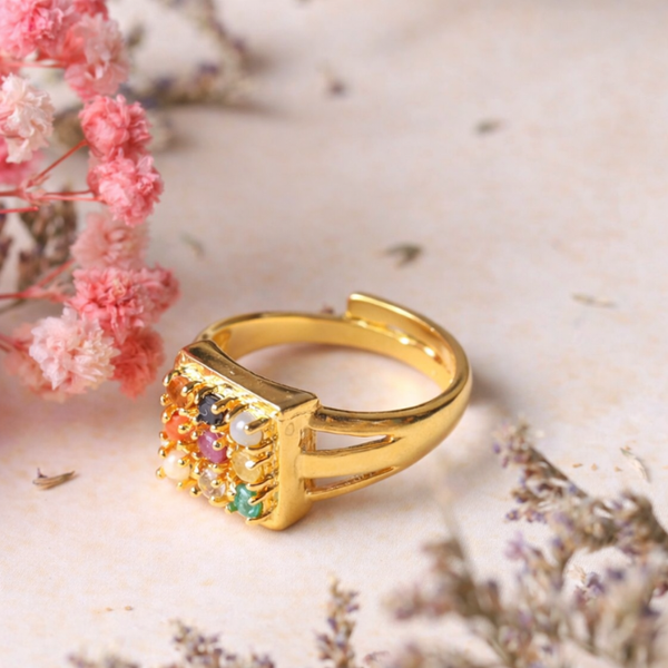 Natural Navagraha ( 9 Stone ) Ashtadhatu Adjustable Ring