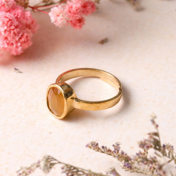 Natural Yellow Sapphire ( Pukhraj Stone ) Ashtadhatu Adjustable Ring