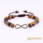 Natural Brown Tiger Eye Stone Infinity Charm Bracelet