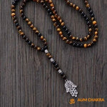 Natural Tiger Eye With Matt Agate Hamsa Hand Pendant