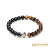 Natural Tiger Eye & Black Onyx Stone Turtle Good Luck Bracelet