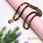 Original Silver Salasar Balaji Pendant With Tiger Eye & Matt Black Agate Mala