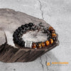Natural Tiger Eye & Matt Agate Stone Stainless Steel Bracelet