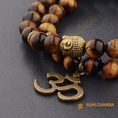 Natural Tiger Eye Stone Om Buddha Bracelet