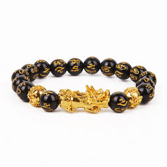 Natural Black Obsidian Stone Feng Shui Pixiu Wealth Bracelet
