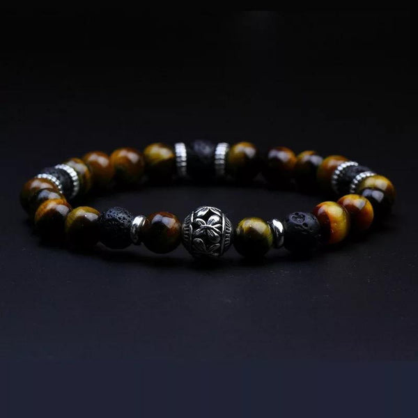 Natural Tiger eye & Lava Stainless steel Pair Wealth Bracelet
